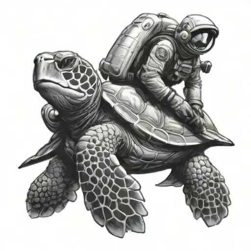 astronaut riding a sea turtle tattoo design idea