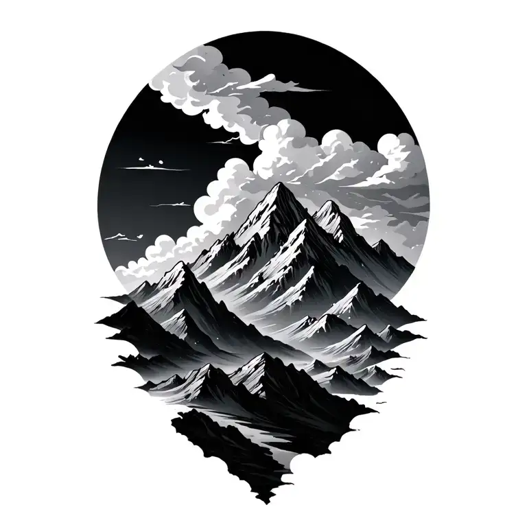 mountains clouds tattoo design idea