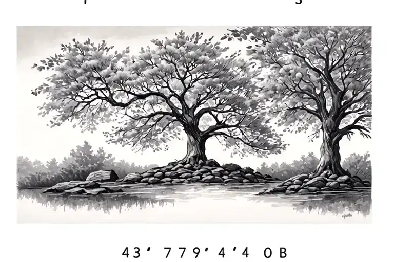 longitudinal coordinates 43°34'41.88"N 79°42'46.08"W with a callery pear tree tattoo design idea