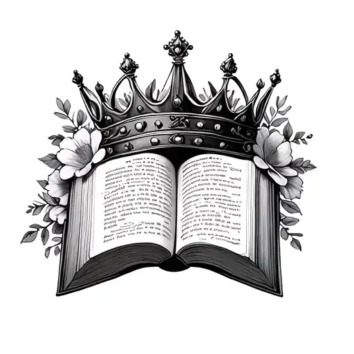 open book, crown, flowers intertwined tattoo design idea