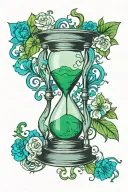 hourglass in color scheme: blue, green in brush stroke style with stains tattoo design idea