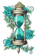 hourglass in color scheme: blue, green in brush stroke style with stains tattoo design idea