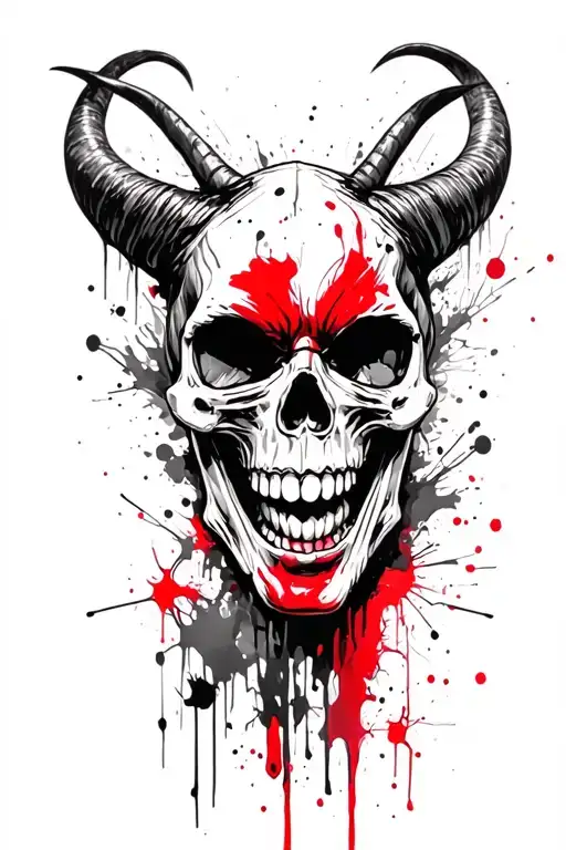 horned skull laughing tattoo design idea