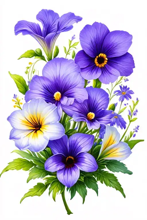 violets, primroses, asters calli lilies flowers intertwined tattoo design idea
