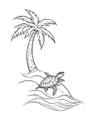 palm tree waves turtle dolphin tattoo design idea