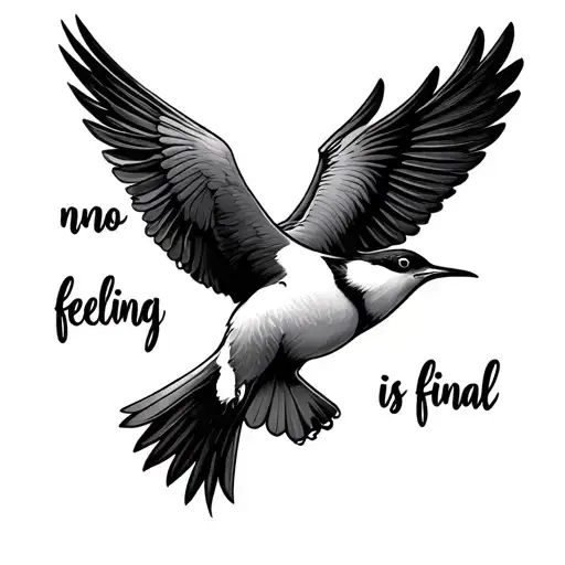 simple swallows with text 'no feeling is final' tattoo design idea