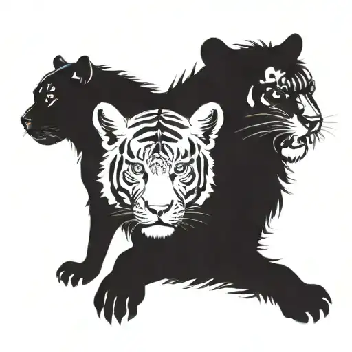 chinese zodiac monkey, dog and tiger emerging tattoo design idea