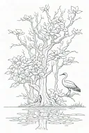 magnolia, cypress tree, crane standing, swamp fairies tattoo design idea