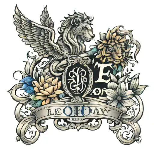 Leo Harry Penny Freya names intertwined within tattoo design idea