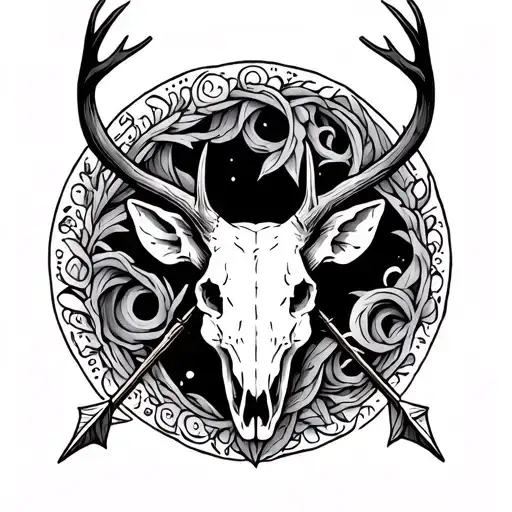 deer skull arrow tattoo design idea