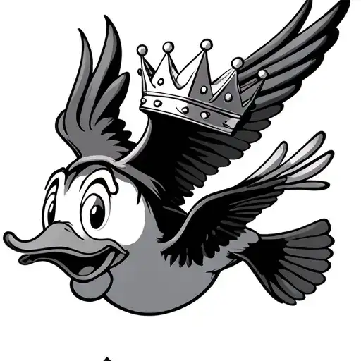 crown donald duck flying tattoo design idea