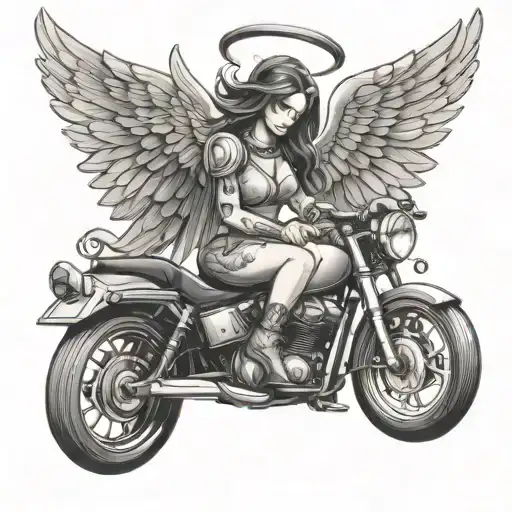 biker girl angel with wings and hoop earrings  tattoo design idea