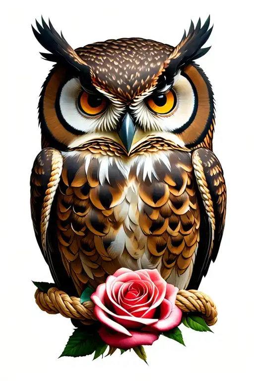 owl knotted rope 2 roses  tattoo design idea