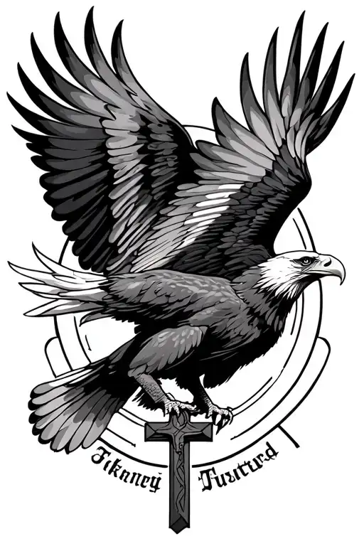 eagle flying with cross in talons tattoo design idea