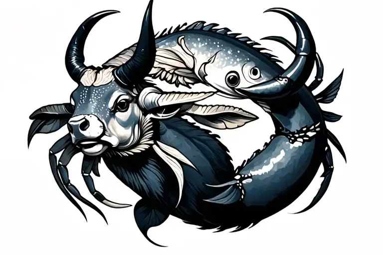 zodiac: taurus bull, pisces fish, virgo, cancer crab tattoo design idea