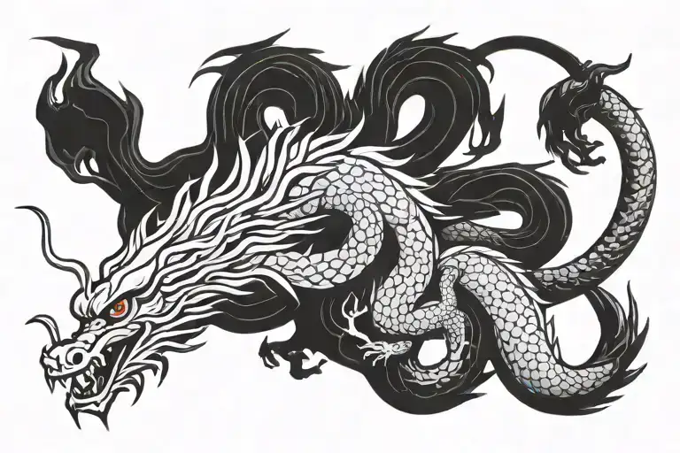 Chinese dragon without wings with long body, 2D styled  tattoo design idea