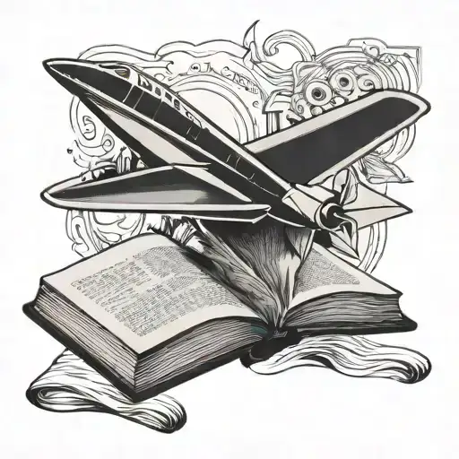 paper plane and book open in front tattoo design idea