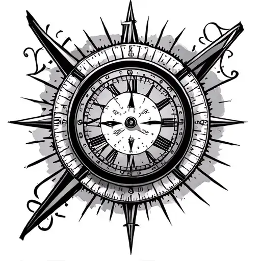 Oilfield clock and compass tattoo design idea