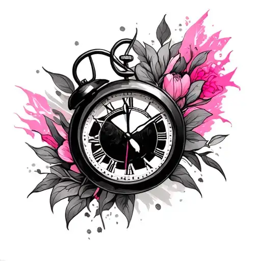 Leon with clock and pink tattoo design idea