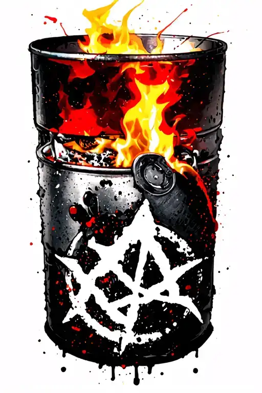 burning Molotov cocktail with anarchy symbol tattoo design idea