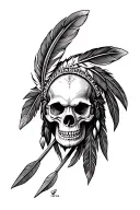 Indian skull, 3 feathers, bear head, 2 arrows, realism, trompe l'oeil, tattoo design idea