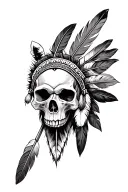 Indian skull, 3 feathers, bear head, 2 arrows, realism, trompe l'oeil, tattoo design idea