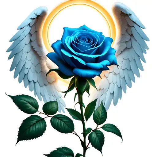 blue rose with angel wings and halo symbolizing love for mother  tattoo design idea