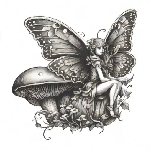 mushroom fairy tattoo design idea