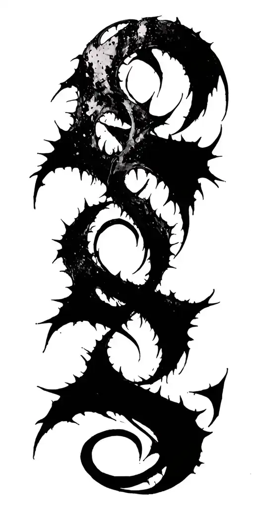 Raw Blackwork Chaotic Bold Strokes Flow Brutalist Dark Abstract Lettering Thorns tattoo design idea