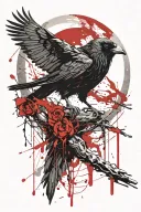 raven with red eyes; moon tattoo design idea
