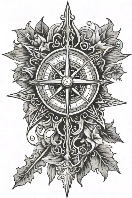 cross with compass rose tattoo design idea