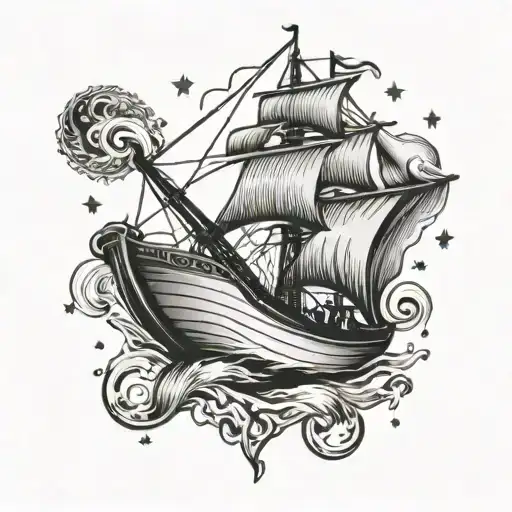upside down boat sailing tattoo design idea