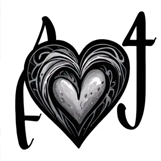 fine line F and 4 in script with hollow heart  tattoo design idea