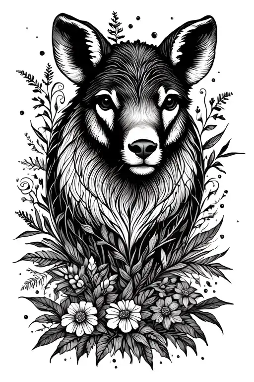 cohesive European folk art design with wild plants and animals tattoo design idea