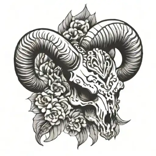ram skull chicano style tattoo design idea