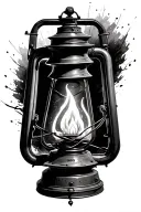 Hyper-realistic black and white tattoo sketch of a vintage kerosene lantern with two flames swirling inside in a spiral  tattoo design idea