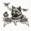 paw print with angle wings and Sam in the middle  tattoo design idea