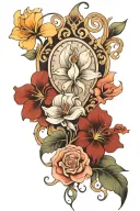 art nouveau floral, symmetrical tattoo design idea