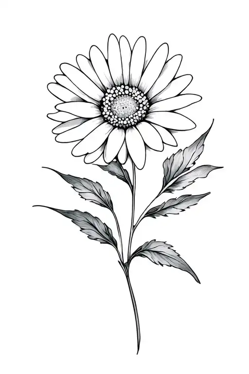 daisy flower large black leaves tattoo design idea