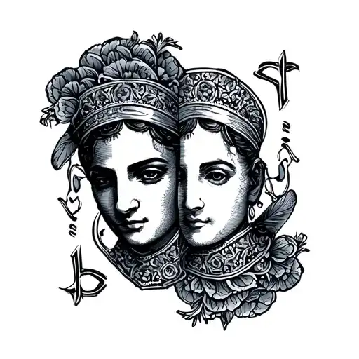 San Benito currency of 4cm the two faces tattoo design idea