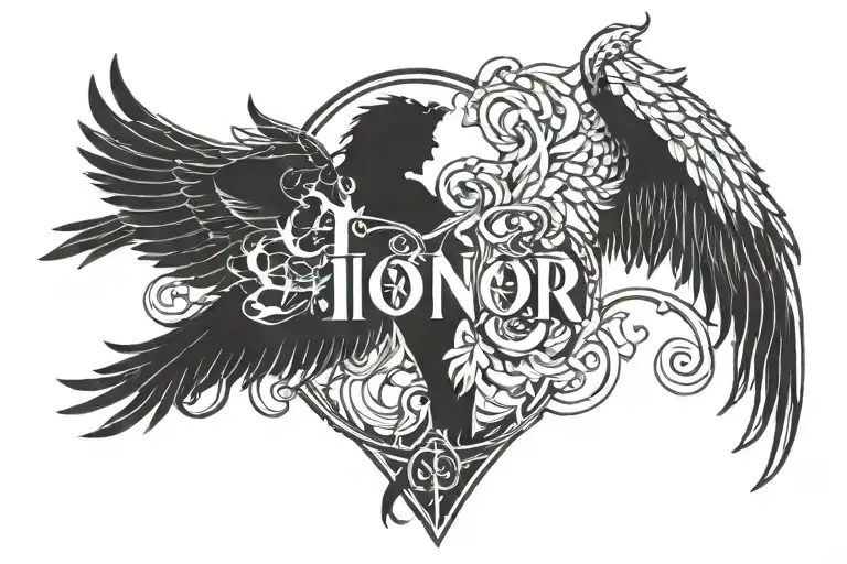 word honor and fallen angel good omens tattoo design idea