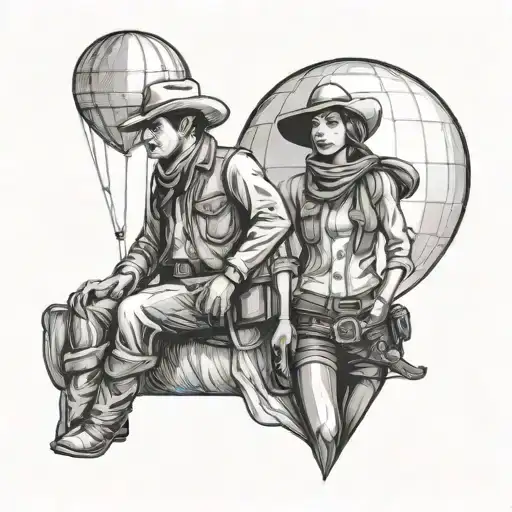a cowboy couple without a hot air balloon tattoo design idea