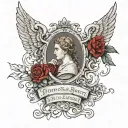 Quote "In nomine Patris, et Filii, et Spiritus Sancti, Amen" with the names of angels raphael michael, and gabriel in en tattoo design idea