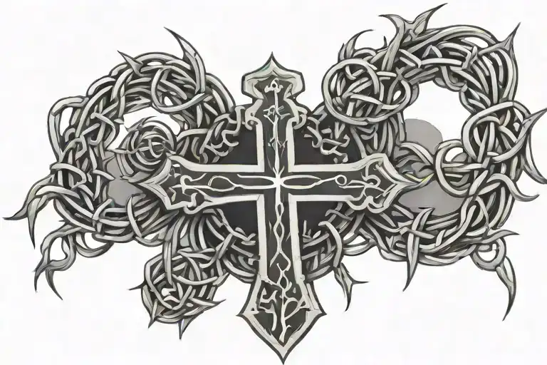 3 crosses and crown of thorns intertwined tattoo design idea