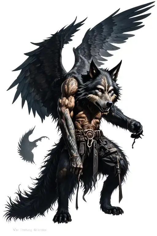 Van Helsing Werewolf with open wings tattoo design idea