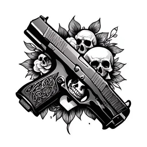 hearts skulls glocks tattoo design idea
