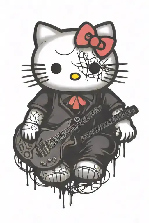 hello kitty black metal music tattoo design idea