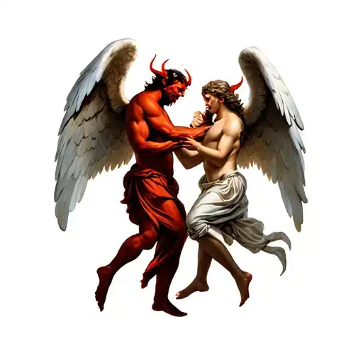 angel and the devil fighting each other tattoo design idea