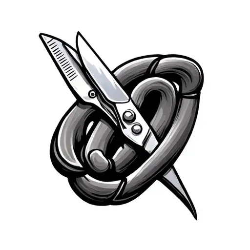 straight razor and scissors intertwined tattoo design idea