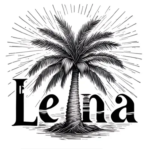 the name lena palm tree ray of light tattoo design idea
